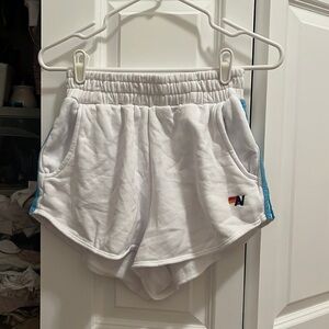 BRAND NEW AVIATOR NATION SWEAT-SHORTS WITH POCKETS - WHITE W/ BLUE STRIPES